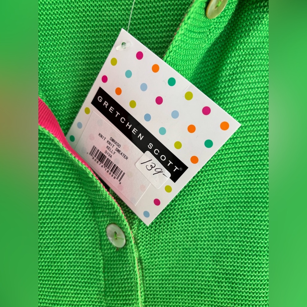 Gretchen Scott Designs Green Cardigan with Pink Accents - Picture 5 of 11
